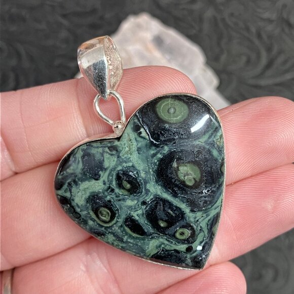 Kambaba Jasper Heart Pendant Stone Crystal Jewelry - Picture 3 of 6